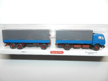 Wiking  0455 01 Mercedes MB NG Pritschenhängerzug  azurblau  045501