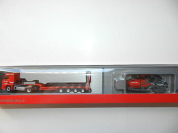 Herpa 314664 Mercedes-Benz Actros ClassicSpace Semitieflade-Sattelzug mit Vögele Deckenfertiger Kutter