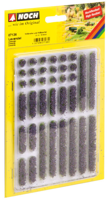 NOCH 07136 - Lavendel Spitzen mit feinem, lilafarbenem Flock veredelt, 18 Streifen und 18 Büschel