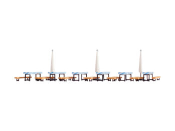 NOCH 14817 - Biergarten-Zubehör Inhalt: 12 Bierbänke, 6 Biertische, 3 Schirme