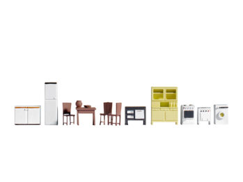 NOCH 14833 - Möbel Inhalt: Kühlschrank, Küchenbuffet, Gasherd, Elektroherd, Ofen-Herd, Waschmaschine, Küchenschrank, Esstisch und 3 Stühle