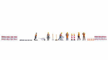 NOCH 16262 - Figuren-Themenwelt „Straßenarbeiten” Inhalt: 6x Bauarbeiter 4x große Baustellen-Absperrungen 4x kleine Baustellen- Absperrungen 5x Bakenständer 2x Warnbaken auf Ständern 4x Leitkegel (“H…