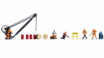 NOCH 16270 - Figuren-Themenwelt „Bahnbetriebswerk” Inhalt: 1x Arbeiter auf Kabeltrommel sitzend 1x Kranbediener 1x Arbeiter mit Hemmschuh 1x Arbeiter mit Schaufel 1x Vorarbeiter 1x Handkran 2x Kabeltr…