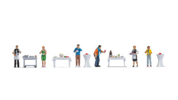 NOCH 16277 - Figuren-Themenwelt „Buffet“ Inhalt: 4 Gäste, 2 Kellner, 2 Buffettische, 1 Buffetwagen, 2 Stehtische