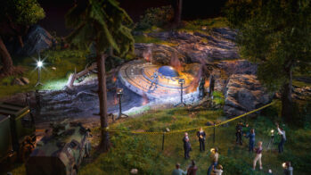 NOCH 60765 - UFO-Absturz Inhalt: 1 Grundplatte mit abgestütztem UFO aus NOCH Hartschaum, handkoloriert, 22,5 x 15 cm, 6,5 cm hoch, eine 3D-gedruckte Alien-Figur, 1,7 cm groß