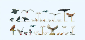 Preiser 10169 - H0 Tauben, Möwen, Krähen und Raubvögel