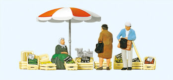 Preiser 10337 - H0 Sitzende Marktfrau. Kunden. Zubehör