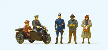 Preiser 10565 - H0 Motorrad Zündapp KS 750 mit Beiwagen. Passanten. Frühe Epoche III