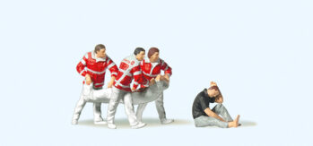 Preiser 10567 - H0 Sanitäter mit Bergetuch. Verletzte