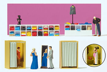 Preiser 10628 - H0 Bei der Anprobe. Mit 2 Umkleidekabinen