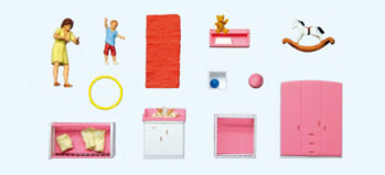 Preiser 10645 - H0 Mutter beim Wickeln. Kinderzimmer- einrichtung