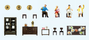 Preiser 10657 - H0 Beim Mittagessen. Speisezimmer- einrichtung