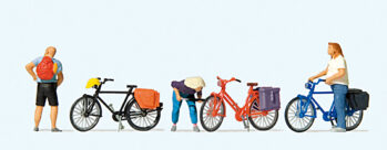 Preiser 10659 - H0 Radfahrer stehend, Reifen aufpumpend und bei "kurzer Pause"