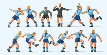 Preiser 10756 - H0 Fussballmannschaft.Hellblaue Trikots, dunkelblaue Hosen