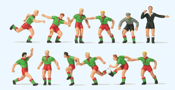 Preiser 10757 - H0 Fussballmannschaft.Grüne Trikots, rote Hosen