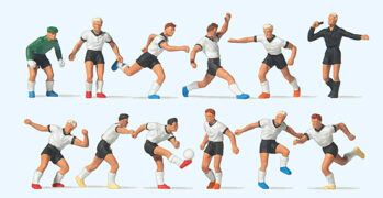 Preiser 10758 - H0 Fussballmannschaft.Weiße Trikots, schwarze Hosen