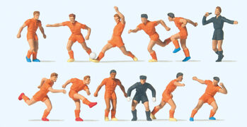 Preiser 10761 - H0 Fussballmannschaft.Orange Trikots und Hosen
