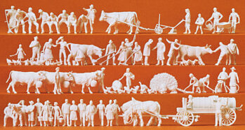 Preiser 16354 - H0 Auf dem Land. 52 unbemalte Miniaturfig. 50 unbemalte Tierfiguren. Zubehör