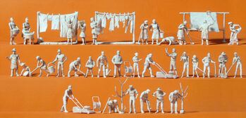 Preiser 16361 - H0 Bei der Haus-und Gartenarbeit. 33 unbemalte Miniaturfiguren