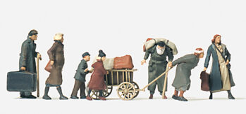 Preiser 16558 - H0 Flüchtlinge. 7 unbemalte Miniaturfiguren Zubehör. Bausatz