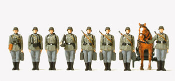Preiser 16585 - H0 Granatwerfertrupp angetreten. Deutsches Reich 1939-45. 8 unbemalte Miniaturfigur