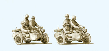 Preiser 16615 - H0 Kradfahrer NVA. Motorrad Zündapp KS 750. DDR. 6 unbemalte Figuren. 2 Motorräder