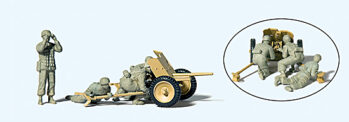 Preiser 16628 - H0 Fallschirmjäger mit 3,7cm PAK. Deutsches Reich 1939-45. 4 unbemalte Miniaturfigur