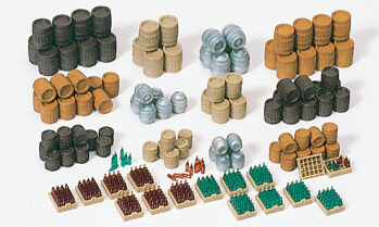 Preiser 17105 - H0 Bierfässer. Bierkästen mit Flaschen. Bausatz