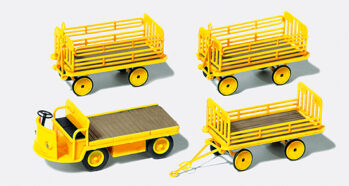 Preiser 17121 - H0 Elektrokarre mit 3 Anh.DP.Ep.III,Bausatz