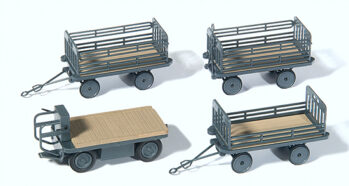 Preiser 17126 - H0 Elektrokarre für stehendes Fahren mit 3 Anhängern. DB.Epoche III.Bausatz