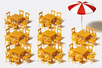 Preiser 17201 - H0 8 Tische, 48 Stühle, 1 Sonnenschirm. Bausatz