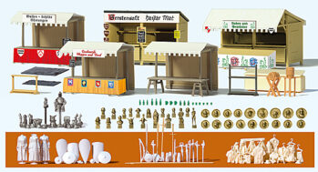 Preiser 17216 - H0 Verkaufsstände u.Zube.Mittelalterm.,Baus