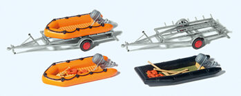 Preiser 17312 - H0 3 Schlauchboote.2 Anhänger.Bausatz