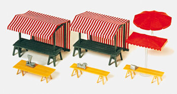 Preiser 17500 - H0 Marktstände, Marktschirme. Bausatz