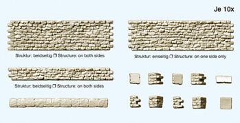 Preiser 18215 - H0 Bruchsteinmauer: 10 beidseitig struktu- rierte Mauerteile ca. 68 x 20 mm,