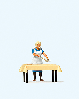 Preiser 28130 - H0 Hausfrau am Tisch, Essen schöpfend