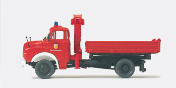 Preiser 31201 - H0 Dreiseitenkipper mit Ladekran. Feuerwehr MAN 11.136. Aufbau MEILLER. Bausatz