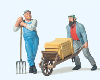 Preiser 45020 - G Arbeiter mit Schubkarre, Arbeiter auf Gabel gestützt