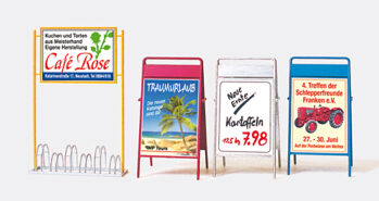 Preiser 45221 - G Fahrradständer. Werbetafeln. Unbemalt. Bausatz