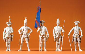 Preiser 57808 - 1:24 Preußen 1756. 5 unbemalte Figuren. Bau- satz