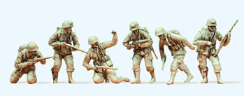 Preiser 64018 - 1:35 US-Luftlandetruppen. D-Day 1944 6 unbemalte Miniaturfiguren. Bausatz