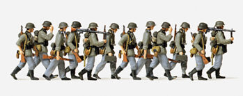 Preiser 72527 - 1:72 Vorgehende Grenadiere mit MG. Deutsches Reich 1939-45. 12 unbemalte Miniaturfigu
