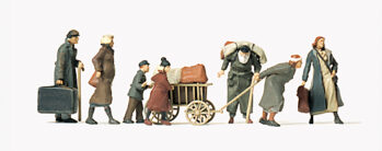 Preiser 72531 - 1:72 Flüchtlinge. 7 unbemalte Miniaturfiguren  Zubehör. Bausatz