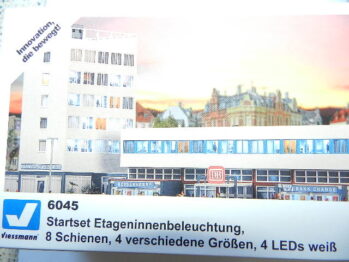 Viessmann 6045 - Startset Etageninnenbeleuchtung, 8 Schienen, 4 verschiedene Größen, 4 LEDs weiß