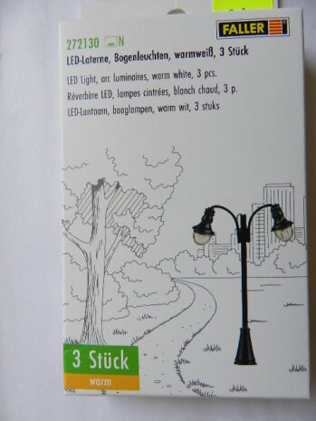 FALLER 272130 LED-Laterne, Bogenleuchten, warmweiß, 3 Stück Spur N