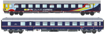 ModelsWorld MW2303 Spur H0 2-tlg. Set Nachtzugwagen "Urlaubs-Express" der Train4you, Epoche VI