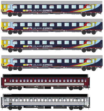 ModelsWorld MW2301 Spur H0 6-tlg. Set Nachtzugwagen "Urlaubs-Express" der Train4you, Epoche VI