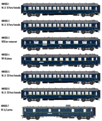 ModelsWorld MW1005 Spur H0 7-tlg. Set Personenwagen "Le Train Bleu" der CIWL, Epoche III